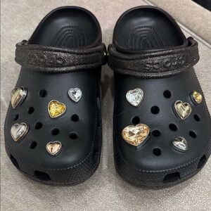 Women’s CROCS Black Sandals with Heart Charms